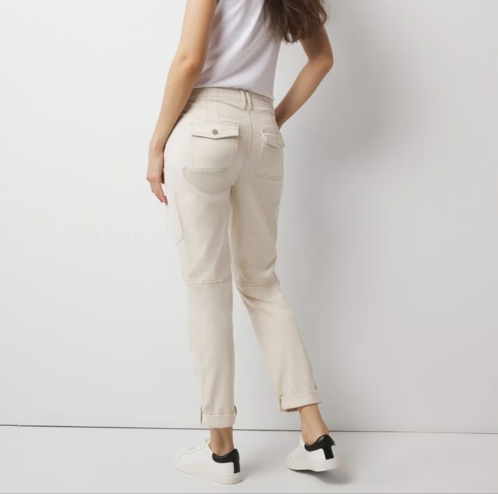 WHBM Mid-Rise Pret-A-Pedi Straight Cropped Pants cargo - oat - size 8 - Picture 2 of 4